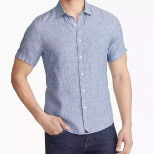 Mens Short Sleeve Shirt 100% Linen UNTUCKit Slim Fit Button Up Valente Blue XL